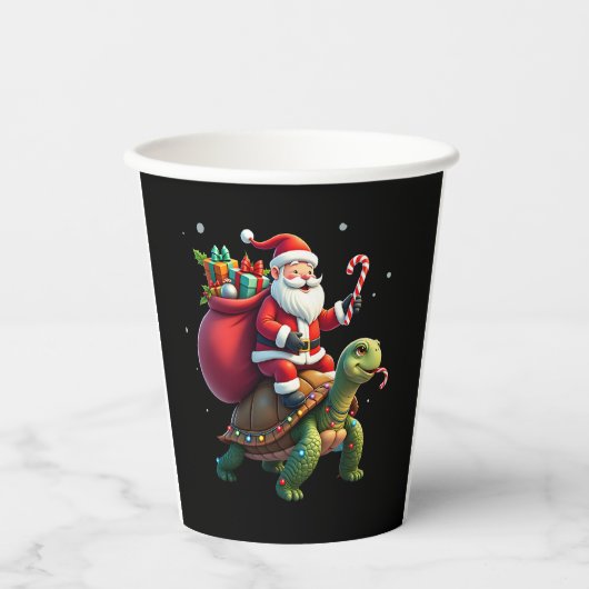 Funny Turtle Christmas Santa Riding Sea Turtle Xma Papieren Bekers (Voorkant)