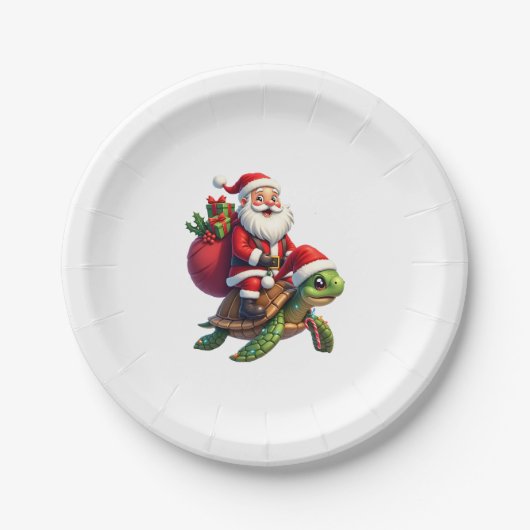 Funny Turtle Christmas Santa Riding Sea Turtle Xma Papieren Bordje (Voorkant)