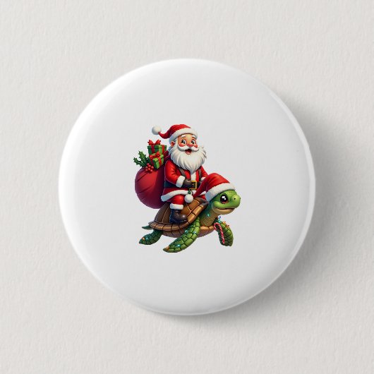 Funny Turtle Christmas Santa Riding Sea Turtle Xma Ronde Button 5,7 Cm (Voorkant)