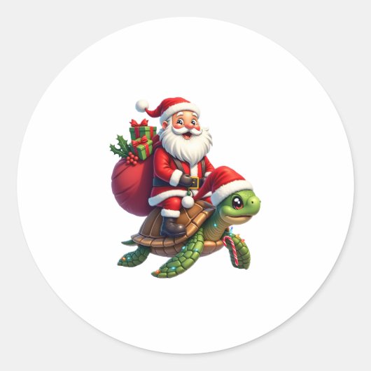 Funny Turtle Christmas Santa Riding Sea Turtle Xma Ronde Sticker (Voorkant)