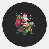 Funny Turtle Christmas Santa Riding Sea Turtle Xma Ronde Sticker (Voorkant)