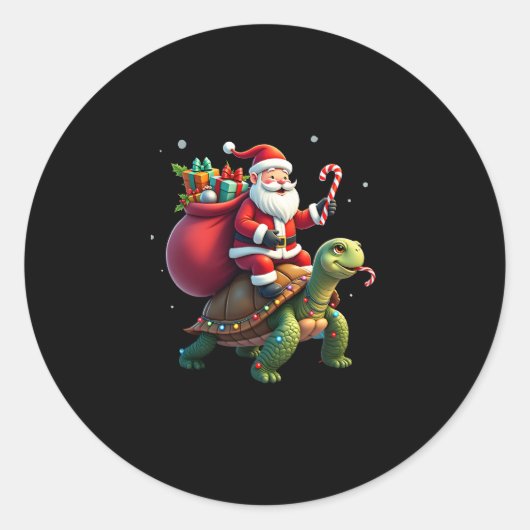Funny Turtle Christmas Santa Riding Sea Turtle Xma Ronde Sticker (Voorkant)