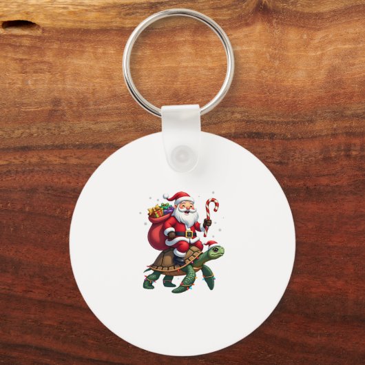 Funny Turtle Christmas Santa Riding Sea Turtle Xma Sleutelhanger (Voorkant)