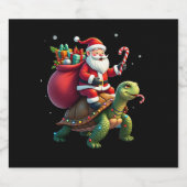 Funny Turtle Christmas Santa Riding Sea Turtle Xma Sparkling Wijnetiket (Enkel label)
