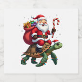 Funny Turtle Christmas Santa Riding Sea Turtle Xma Sparkling Wijnetiket (Enkel label)