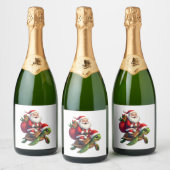 Funny Turtle Christmas Santa Riding Sea Turtle Xma Sparkling Wijnetiket (Flessen)