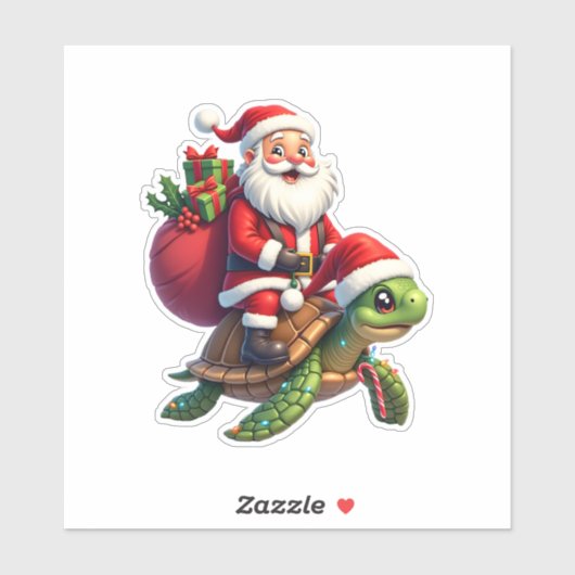 Funny Turtle Christmas Santa Riding Sea Turtle Xma Sticker (Vel)