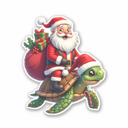 Funny Turtle Christmas Santa Riding Sea Turtle Xma Sticker (Voorkant)