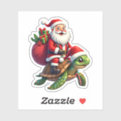 Funny Turtle Christmas Santa Riding Sea Turtle Xma Sticker (Vel)