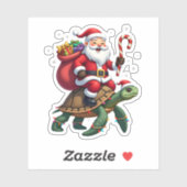 Funny Turtle Christmas Santa Riding Sea Turtle Xma Sticker (Vel)