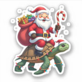 Funny Turtle Christmas Santa Riding Sea Turtle Xma Sticker (Voorkant)