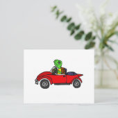 Funny Turtle Driving Red Convertible Car Briefkaart (Staand voorkant)
