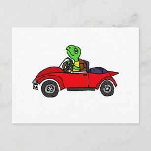 Funny Turtle Driving Red Convertible Car Briefkaart