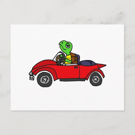Funny Turtle Driving Red Convertible Car Briefkaart (Voorkant)