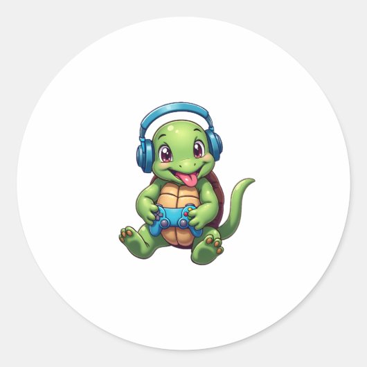 Funny Turtle Gamer Gaming Turtles Video Game (1) Ronde Sticker (Voorkant)