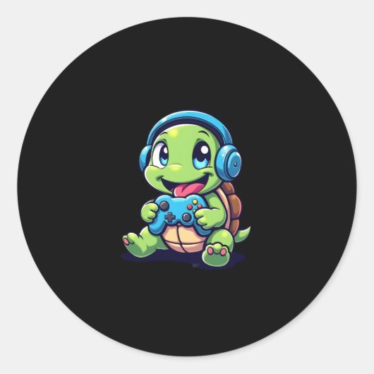 Funny Turtle Gamer Gaming Turtles Video Game (1) Ronde Sticker (Voorkant)