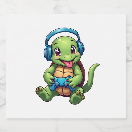 Funny Turtle Gamer Gaming Turtles Video Game (1) Sparkling Wijnetiket (Enkel label)