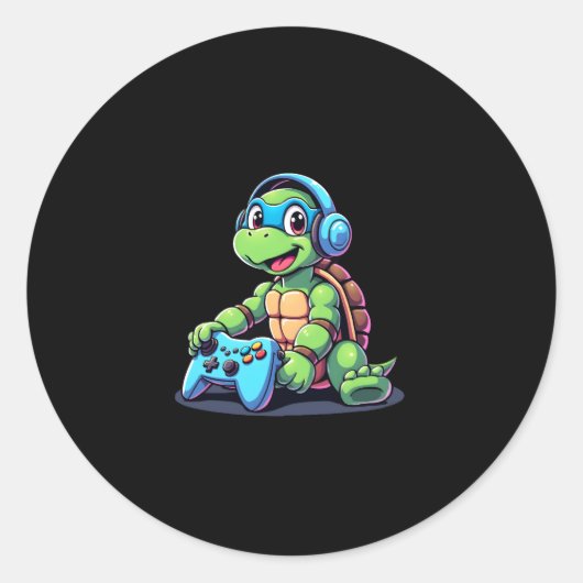 Funny Turtle Gamer Gaming Turtles Video Game (2) Ronde Sticker (Voorkant)
