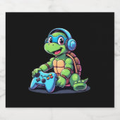 Funny Turtle Gamer Gaming Turtles Video Game (2) Sparkling Wijnetiket (Enkel label)