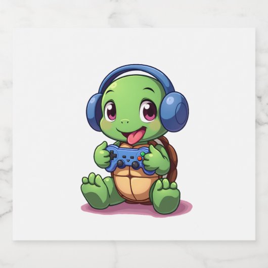 Funny Turtle Gamer Gaming Turtles Video Game (2) Sparkling Wijnetiket (Enkel label)