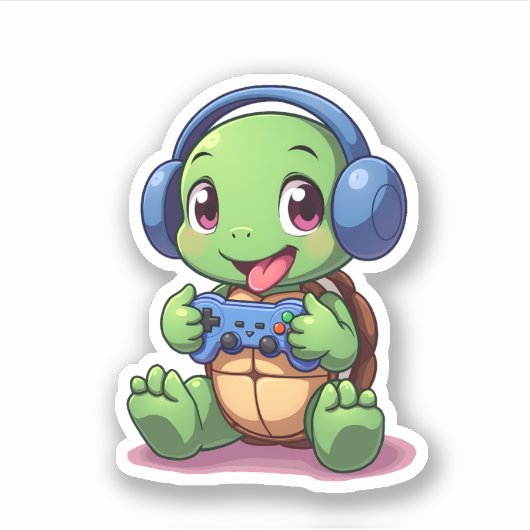 Funny Turtle Gamer Gaming Turtles Video Game (2) Sticker (Voorkant)