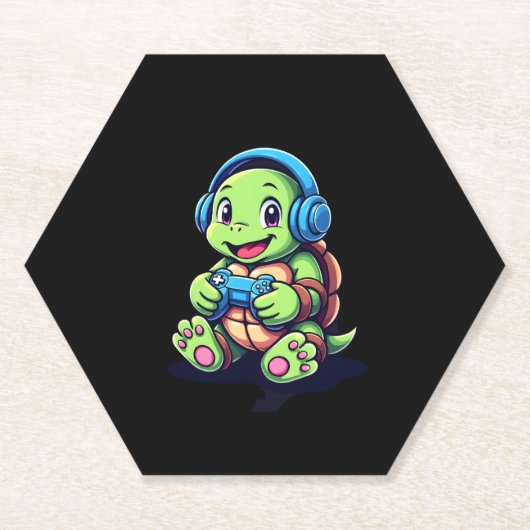 Funny Turtle Gamer Gaming Turtles Video Game (3) Kartonnen Onderzetters (Voorkant)