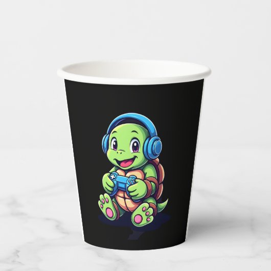 Funny Turtle Gamer Gaming Turtles Video Game (3) Papieren Bekers (Voorkant)