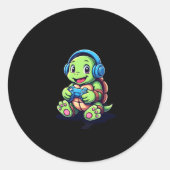 Funny Turtle Gamer Gaming Turtles Video Game (3) Ronde Sticker (Voorkant)