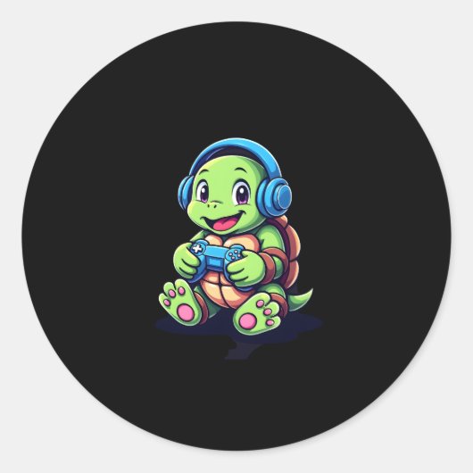 Funny Turtle Gamer Gaming Turtles Video Game (3) Ronde Sticker (Voorkant)