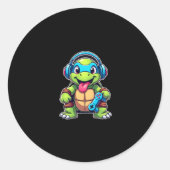 Funny Turtle Gamer Gaming Turtles Video Game (4) Ronde Sticker (Voorkant)