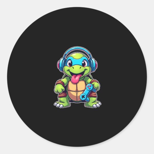 Funny Turtle Gamer Gaming Turtles Video Game (4) Ronde Sticker (Voorkant)