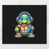 Funny Turtle Gamer Gaming Turtles Video Game (4) Sparkling Wijnetiket (Enkel label)