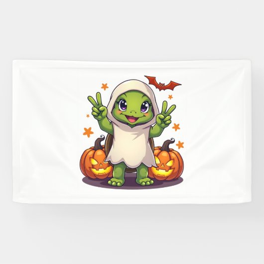 Funny Turtle Ghost Pumpkin Boo Halloween Kids Here Spandoek (Horizontaal)