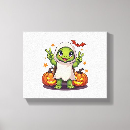 Funny Turtle Ghost Pumpkin Boo Halloween Kinder Ma Canvas Afdruk (Voorkant)