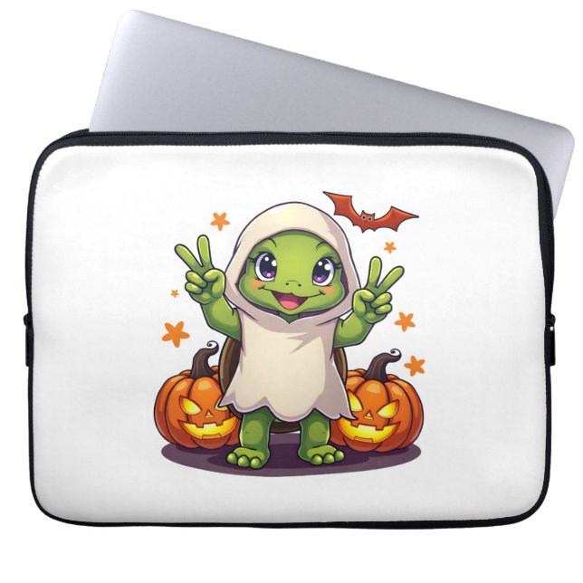 Funny Turtle Ghost Pumpkin Boo Halloween Kinder Ma Laptop Sleeve (Voorkant)