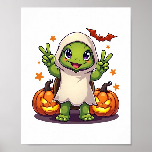 Funny Turtle Ghost Pumpkin Boo Halloween Kinder Ma Poster (Voorkant)
