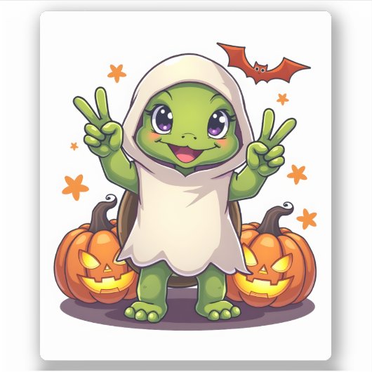 Funny Turtle Ghost Pumpkin Boo Halloween Kinder Ma Sticker (Voorkant)
