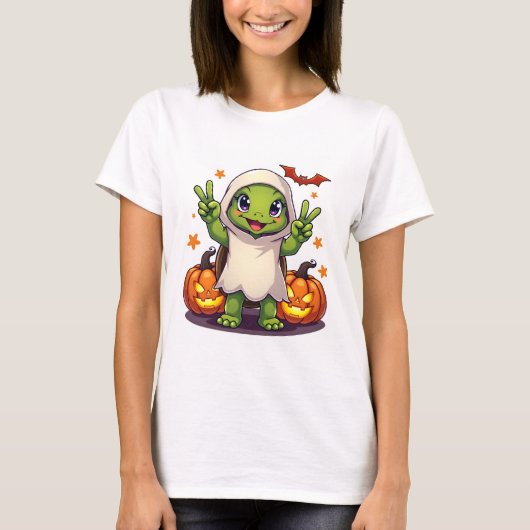 Funny Turtle Ghost Pumpkin Boo Halloween Kinder Ma T-shirt (Voorkant)