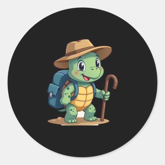 Funny Turtle Hiking Graphic Camping Lover Adventur Ronde Sticker (Voorkant)