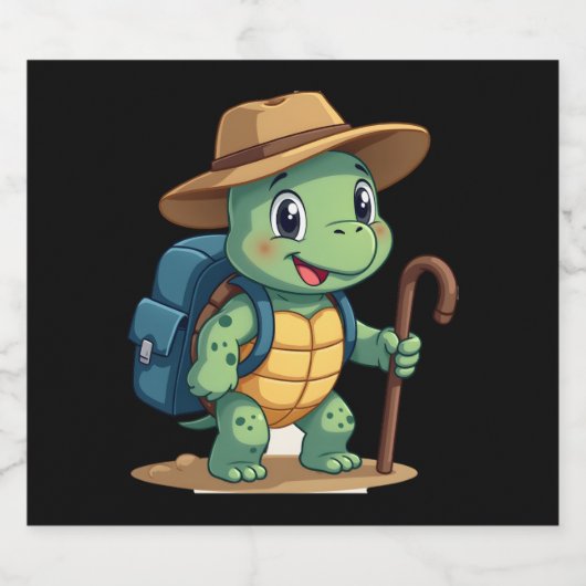 Funny Turtle Hiking Graphic Camping Lover Adventur Sparkling Wijnetiket (Enkel label)