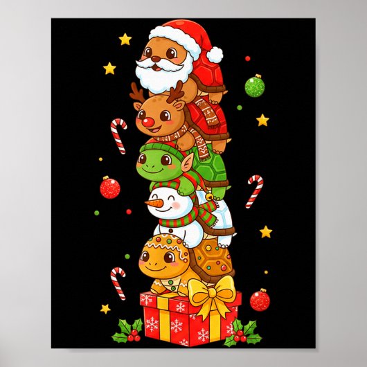 Funny Turtle Kerstman Elf Sneeuwman Kerst Vrouwen Poster (Voorkant)