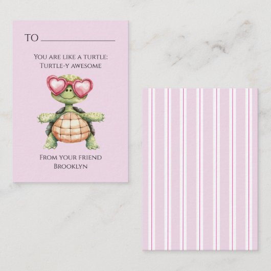 Funny Turtle Kids School Valentine Card Notitiekaartje (Voorkant / Achterkant)