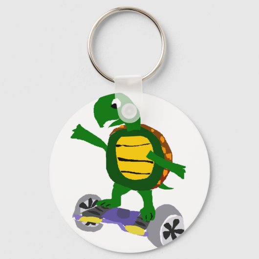 Funny Turtle on Hoverboard Original Art Sleutelhanger (Voorkant)
