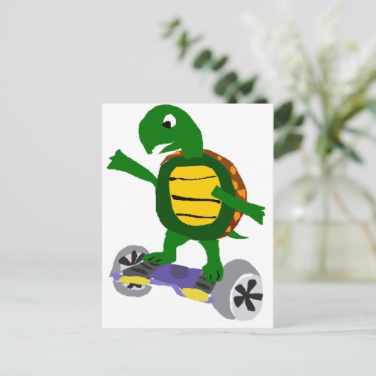 Funny Turtle on Hoverboard Originele Kunst Briefkaart (Staand voorkant)