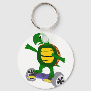 Funny Turtle on Hoverboard Originele Kunst Sleutelhanger