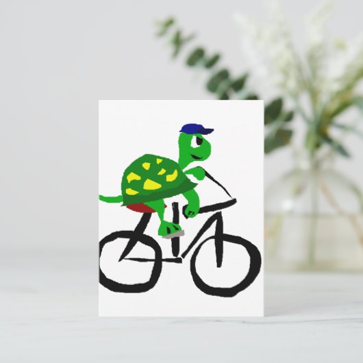 Funny Turtle Riding Bicycle Briefkaart (Staand voorkant)