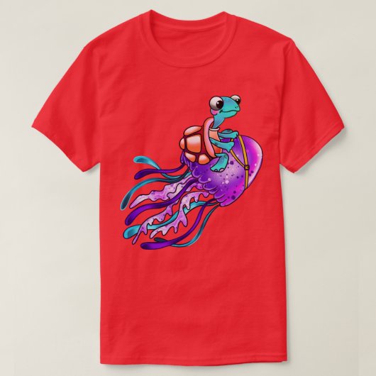 Funny Turtle Riding Jellyfish T-shirt (Design voorkant)