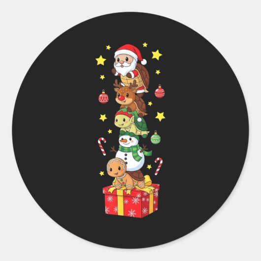 Funny Turtle Santa Elf Snowman Christmas Boys Girl Ronde Sticker (Voorkant)