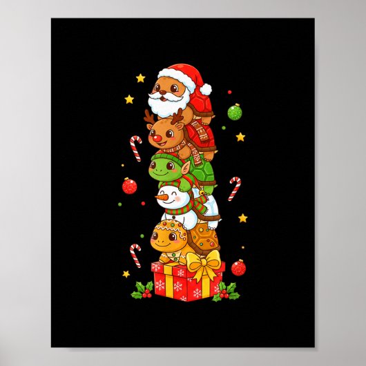 Funny Turtle Santa Elf Snowman Christmas Womens Me Poster (Voorkant)