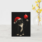 Funny Tuxedo Bauble Cat Santa Hat Red Xmas Christm Kaart (Gele Bloem)